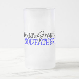 Worlds Greatest Godfather Blue Black Frosted Glass Beer Mug