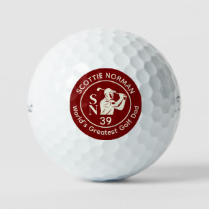 'World's Greatest Golf Dad' dark-red LOGO Golf Balls