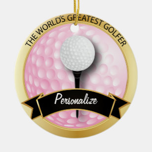 World's Greatest Golfer   Pink Golf Ball Ceramic Tree Decoration