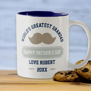 Worlds Greatest Grandad - Moustache Father's Day Two-Tone Coffee Mug