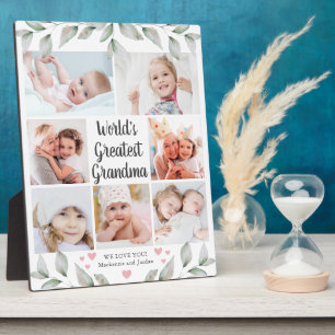 WORLD'S GREATEST GRANDMA 7 Photo Collage Greenery Plaque