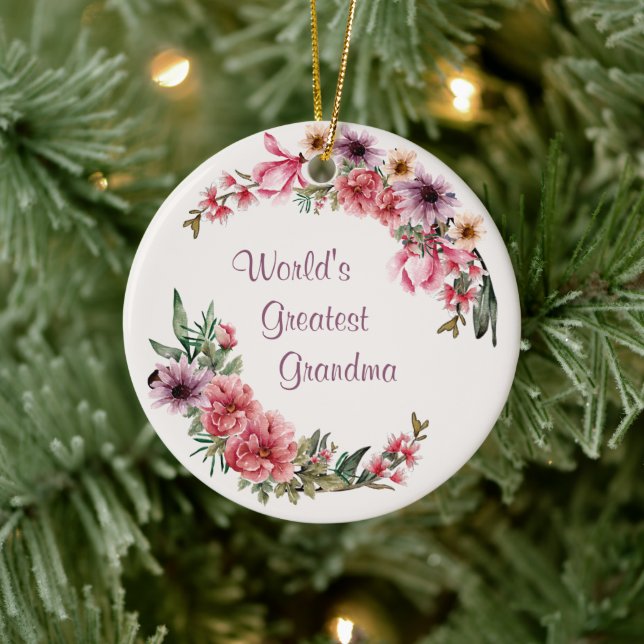 World's Greatest Grandma Floral Holiday Ceramic Tree Decoration (Tree)
