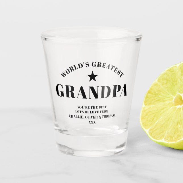 World's Greatest GRANDPA Black Personalised Shot Glass (Front)