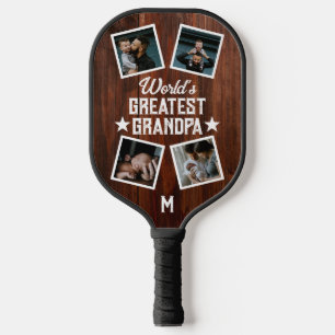 World's Greatest Grandpa Photo Collage Monogram Pickleball Paddle