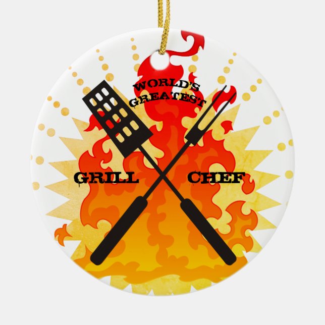 Worlds greatest grill chef Christmas ornament (Front)