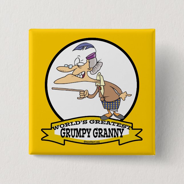 WORLDS GREATEST GRUMPY GRANNY CARTOON 15 CM SQUARE BADGE (Front)