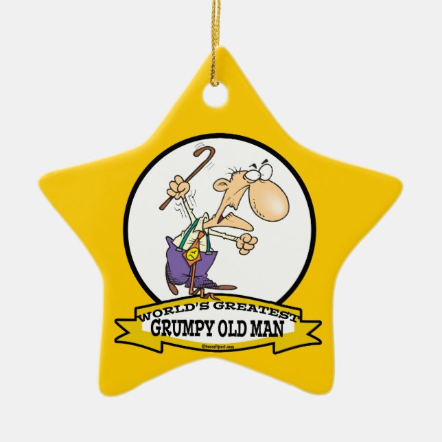 WORLDS GREATEST GRUMPY OLD MAN CARTOON CERAMIC TREE DECORATION (Front)