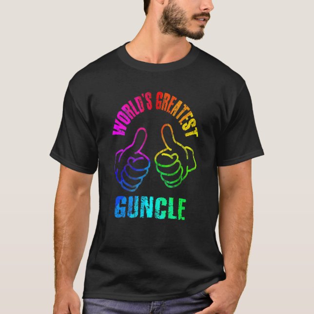 World's Greatest Guncle Rainbow Colors DISTRESSED T-Shirt (Front)