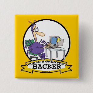 WORLDS GREATEST HACKER CARTOON 15 CM SQUARE BADGE