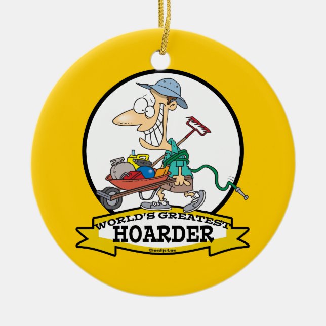 WORLDS GREATEST HOARDER MEN CARTOON CERAMIC TREE DECORATION (Front)