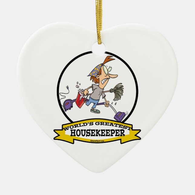 WORLDS GREATEST HOUSEKEEPER WOMEN CARTOON CERAMIC TREE DECORATION (Front)