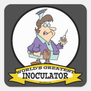 WORLDS GREATEST INOCULATOR CARTOON SQUARE STICKER