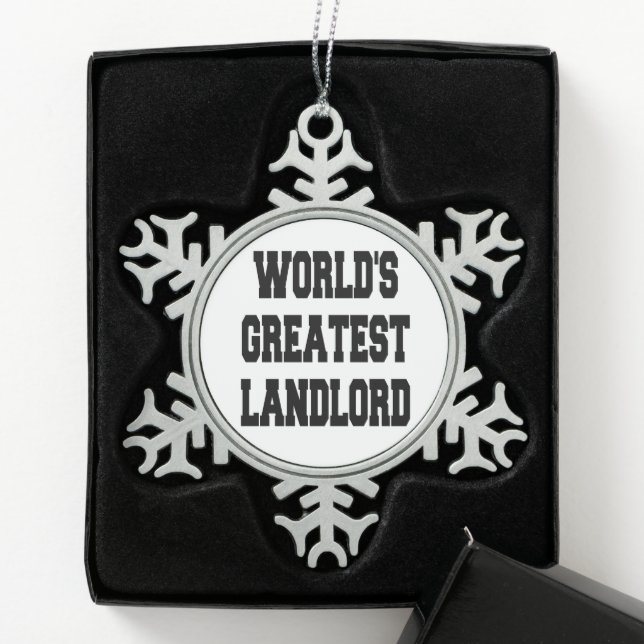 Worlds Greatest Landlord Snowflake Pewter Christmas Ornament (Box)
