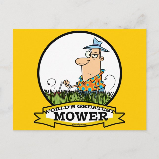 WORLDS GREATEST LAWN MOWER MEN CARTOON POSTCARD (Front)
