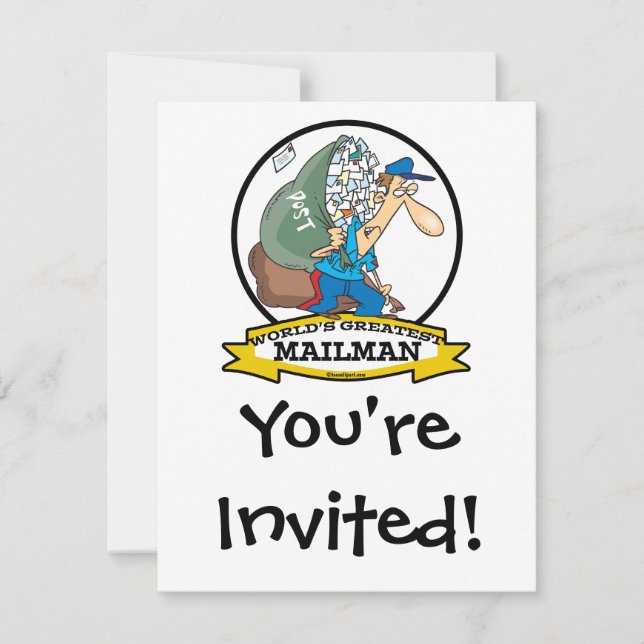 WORLDS GREATEST MAILMAN MEN CARTOON INVITATION (Front)
