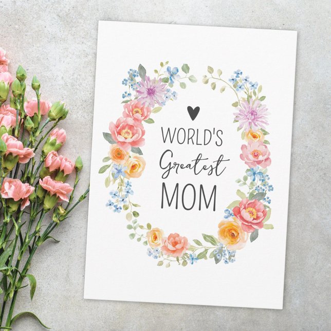 World's Greatest Mom Flower Wreath Mother's Day Card (Creator Uploaded)