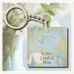 World's Greatest Mom Mixed Media Floral Key Ring