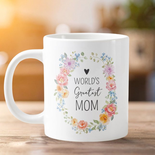 World's Greatest Mom Personalized Quote Floral Large Coffee Mug (Creator Uploaded)