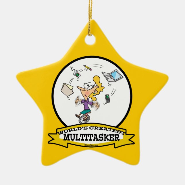 WORLDS GREATEST MULTI-TASKER WOMEN CARTOON CERAMIC TREE DECORATION (Front)