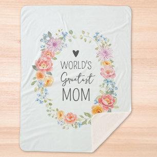 World's Greatest Mum Colourful Floral Mother's Day Sherpa Blanket