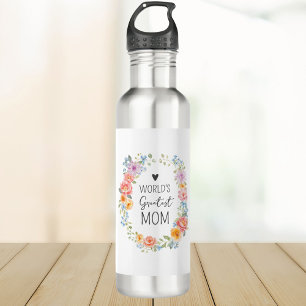 World's Greatest Mum Custom Quote Colourful Floral 710 Ml Water Bottle