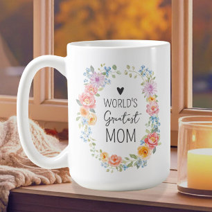 World's Greatest Mum Custom Quote Colourful Floral Coffee Mug