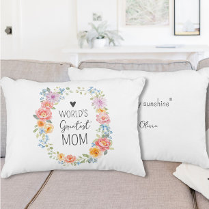 World's Greatest Mum Custom Quote Colourful Floral Decorative Cushion
