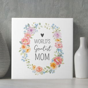 World's Greatest Mum Custom Quote Colourful Floral Tile