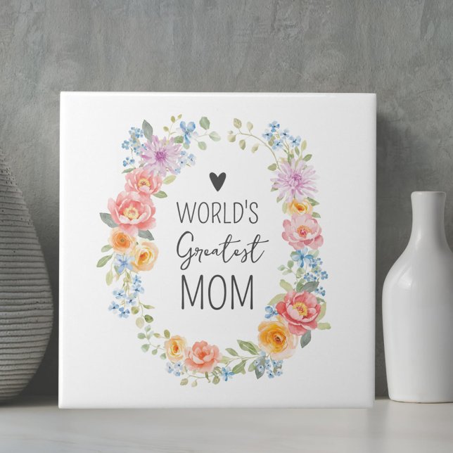World's Greatest Mum Custom Quote Colourful Floral Tile (Creator Uploaded)