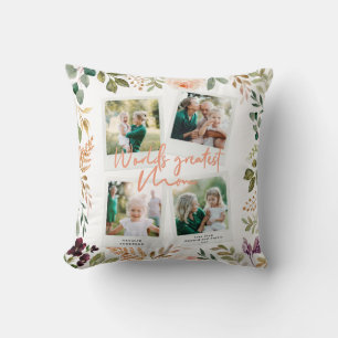Worlds greatest Mum floral multi photo chic Cushion