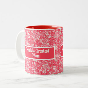 World's Greatest Mum-Red with Dainty White Lace Two-Tone Coffee Mug