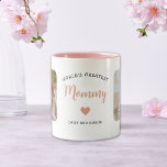 World's Greatest Mummy 2 Photo Elegant Script Two-Tone Coffee Mug<br><div class="desc">This 2-photo collage pink modern mug features the heartfelt message, "World's greatest mummy" in elegant script typography and a simple heart. An ideal gift for your mum on Mother's day, Christmas or birthday. It can be personalised with two children photos and your own message and names, transforming it into a...</div>
