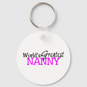 Worlds Greatest Nanny Pink Black Key Ring