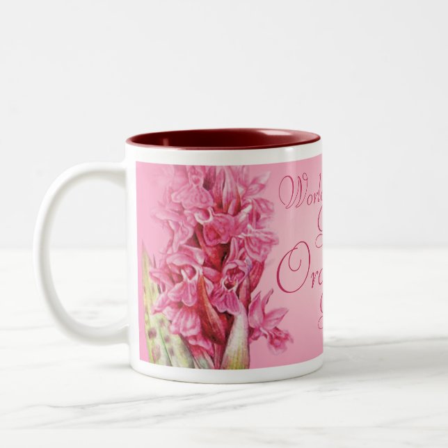 "World's Greatest Orchid Grower" pink orchid mug (Left)