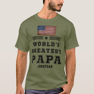 World's Greatest Papa Custom Country Flag Name  T-Shirt