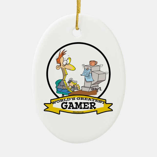 WORLDS GREATEST PC GAMER TEEN CARTOON CERAMIC TREE DECORATION (Front)