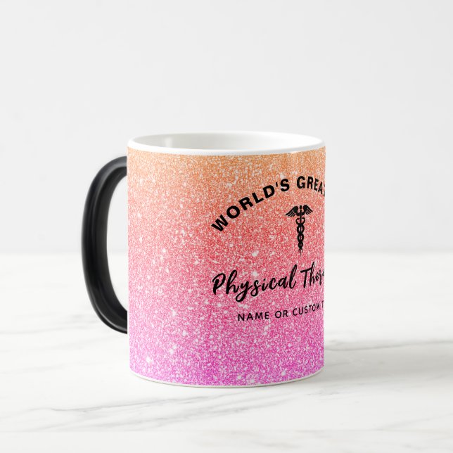 Worlds Greatest Physical Therapist Rainbow Name Magic Mug (Front Left)