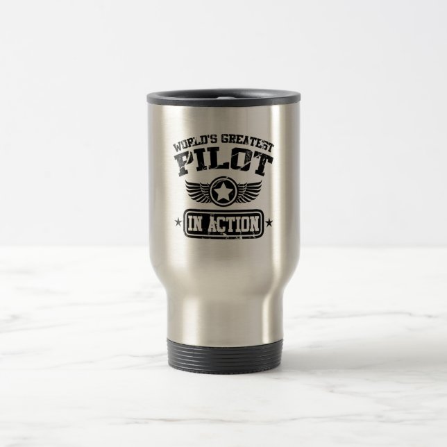 World's Greatest Pilot In Action Travel Mug (Center)
