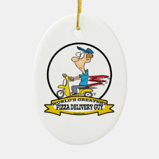 WORLDS GREATEST PIZZA DELIVERY GUY CARTOON CERAMIC TREE DECORATION