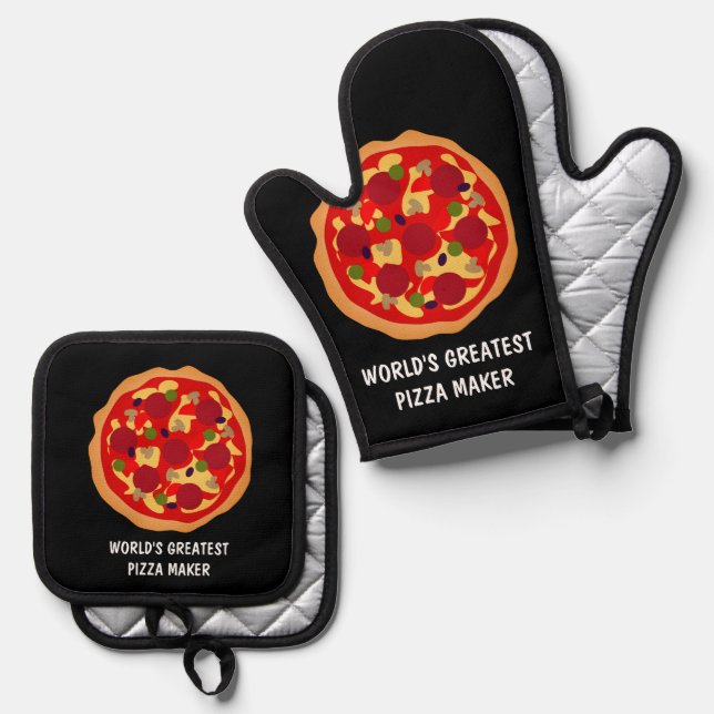 World's Greatest Pizza Maker custom Oven Mitt & Pot Holder Set (Front/Back)