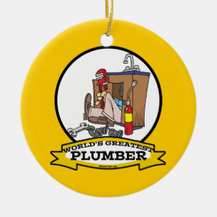 WORLDS GREATEST PLUMBER III MEN CARTOON CERAMIC TREE DECORATION