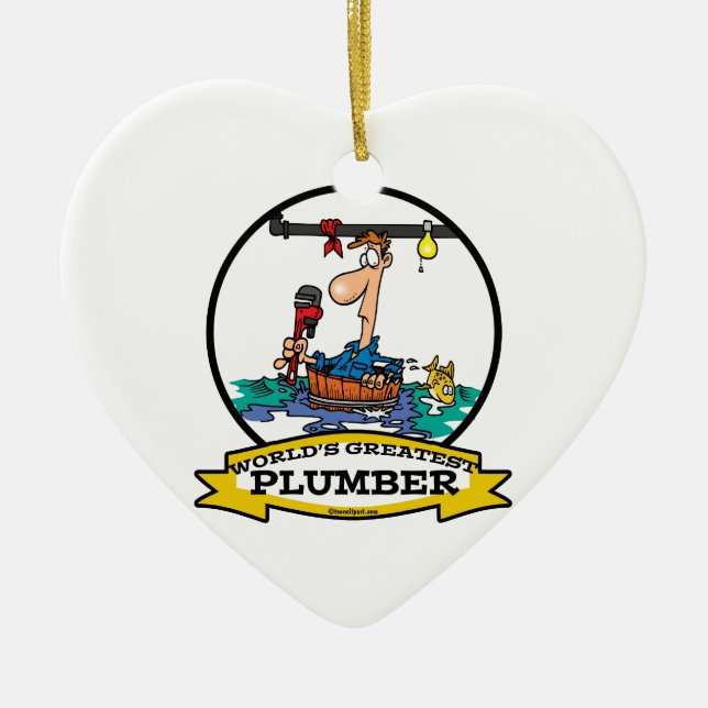 WORLDS GREATEST PLUMBER IV MEN CARTOON CERAMIC TREE DECORATION (Front)