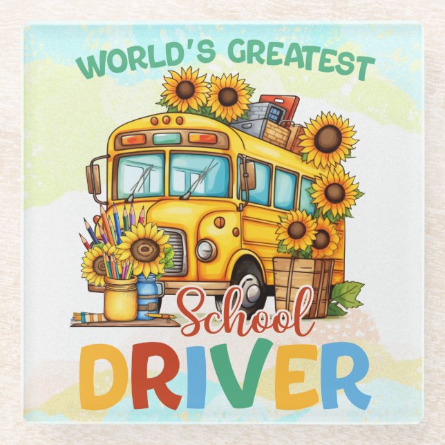 World's Greatest School Bus Driver Glass Coaster (Front)