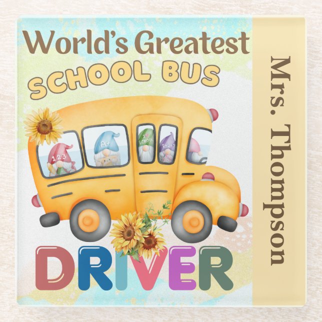 World's Greatest School Bus Driver Personalised Glass Coaster (Front)