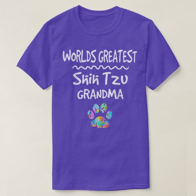 Worlds Greatest Shih Tzu Grandma Cute Dog Paw Prin T-Shirt (Design Front)