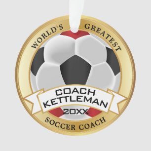 World's Greatest Soccer Coach Red, Black, White Ornament