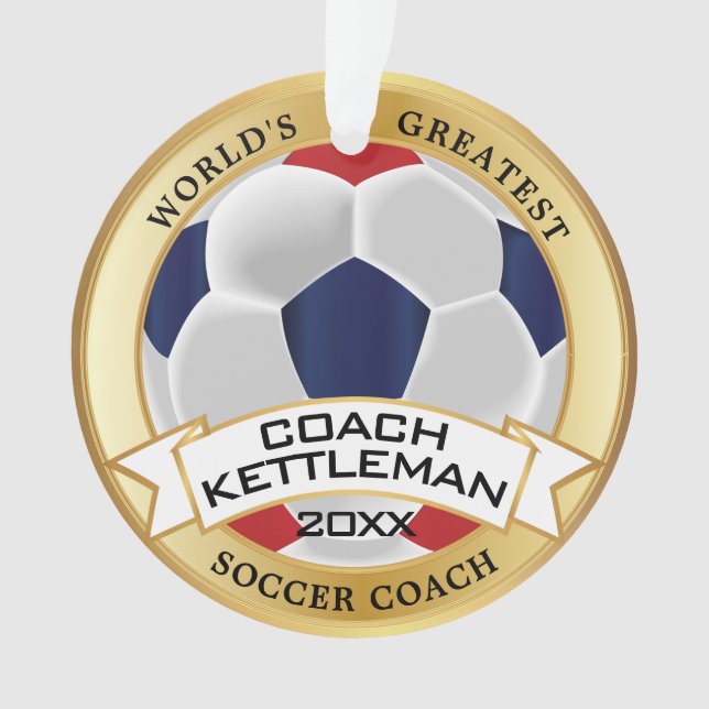 World's Greatest Soccer Coach Red, White, Blue Ornament (Front)