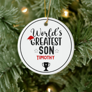 World's Greatest Son Trophy Name Ceramic Tree Decoration