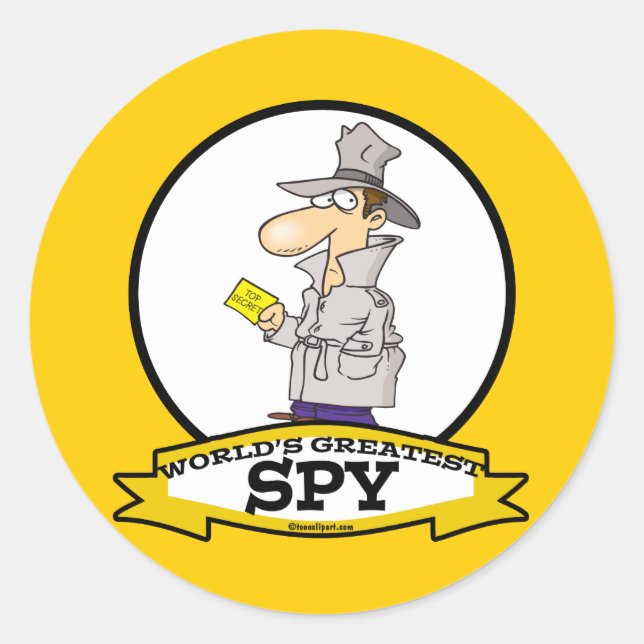 WORLDS GREATEST SPY MEN CARTOON CLASSIC ROUND STICKER (Front)