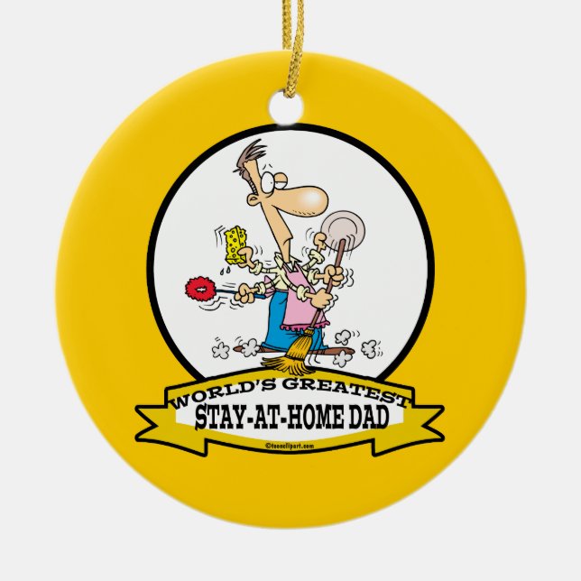 WORLDS GREATEST STAY AT HOME DAD CARTOON CERAMIC TREE DECORATION (Front)
